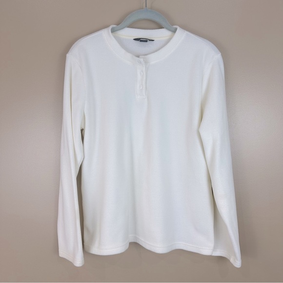 Lands End Polartec Fleece Winter White Long Sleeve Snap Henley Shirt MP - Picture 1 of 7